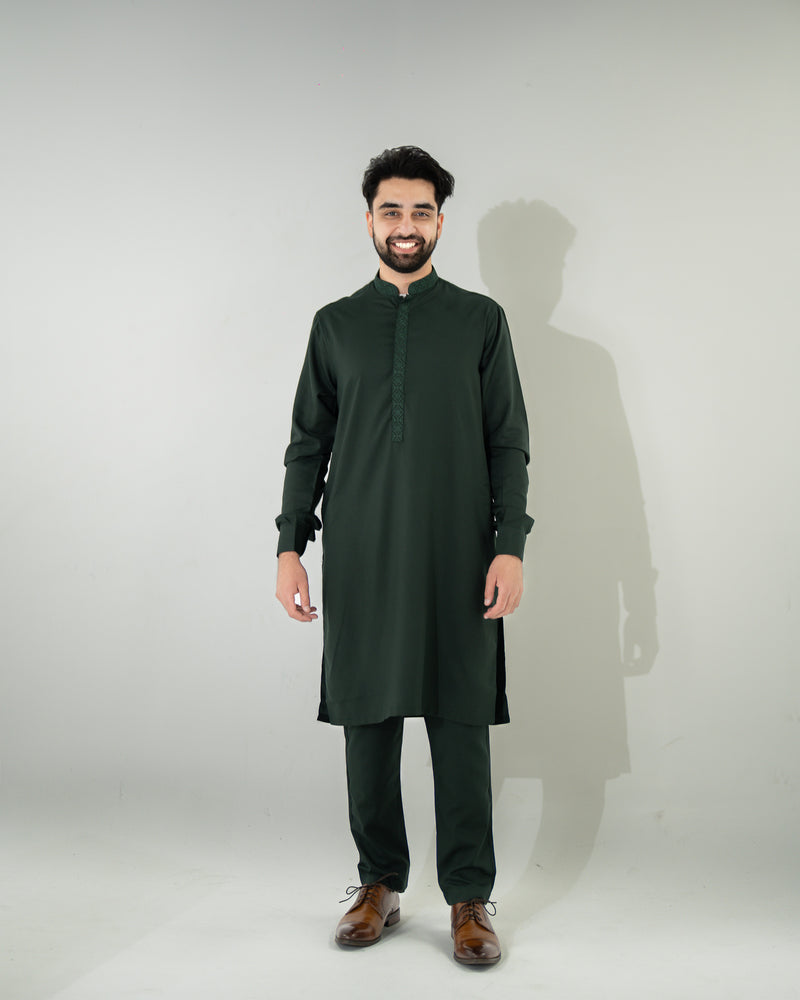 Dark Green Kurta Pajama Set