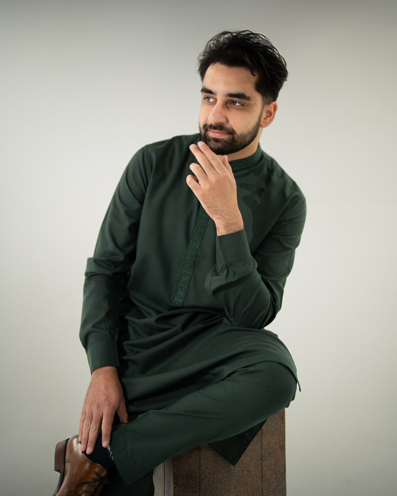 Dark Green Kurta Pajama Set